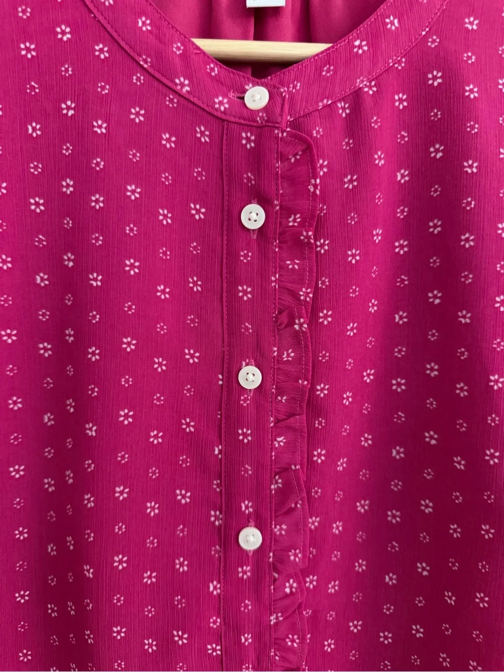 J. Crew Puff Sleeve Ruffle Top Fuschia Pink Floral Blouse